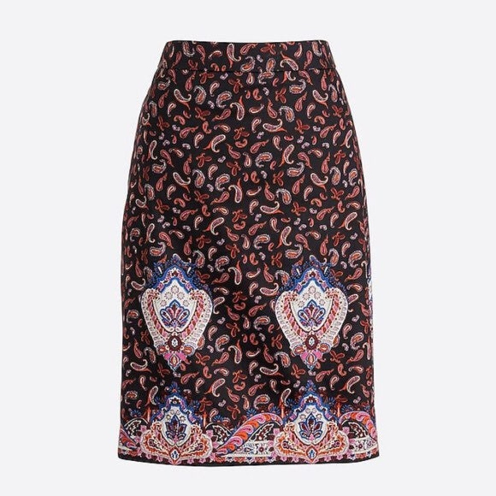 J. CREW Paisley Black The Pencil Skirt 8